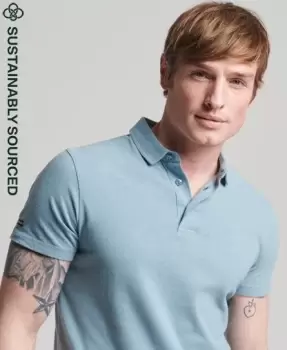 Image of Superdry Mens Studios Organic Cotton Jersey Polo Shirt Light Blue / Citadel - Size: XL