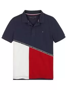 Tommy Hilfiger Boys Diagonal Colorblock Polo Shirt - Navy, Size 8 Years