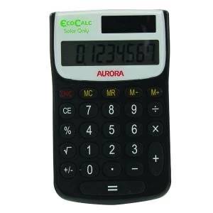 image of Aurora Black White 8-Digit Handheld Calculator EC101