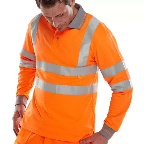 image of B SEEN High Visibility Polo Shirt, Long Sleeved, Orange, Small