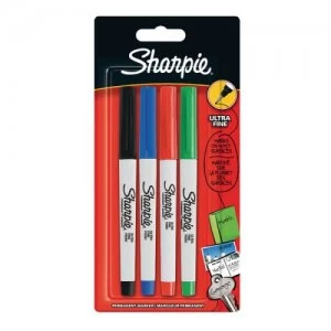 Image of Sharpie Permanent Markers Ultra-Fine Assorted Standard Colours PK4