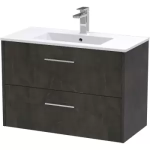 image of Hudson Reed Juno Wall Hung 2-Drawer Vanity Unit with Basin 2 800mm Wide - Metallic Slate