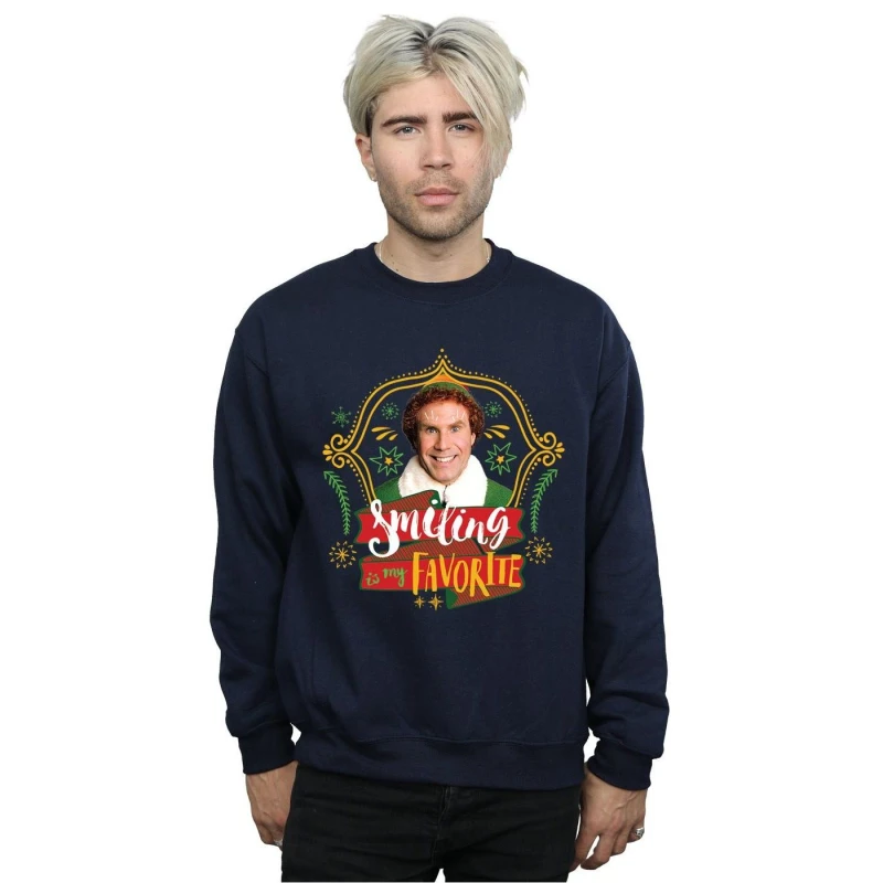 Image of Elf Elf Men Buddy Smiling Sweatshirt in Navy Size: Small Navy S Male 5057736063248