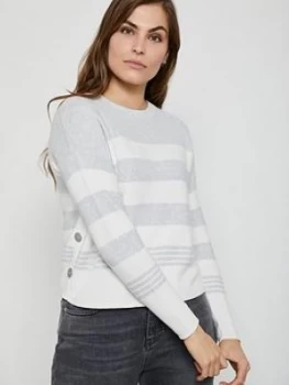 image of Mint Velvet Blocked Stripe Boxy Jumper - Light Grey