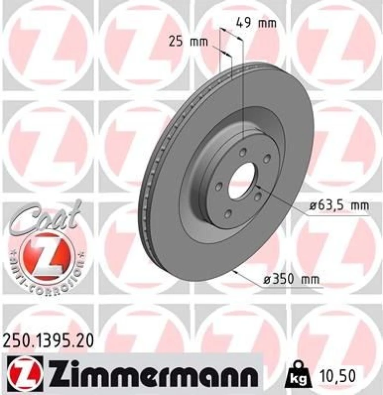 Image of ZIMMERMANN Brake disc ZIMMERMANN 250.1395.20