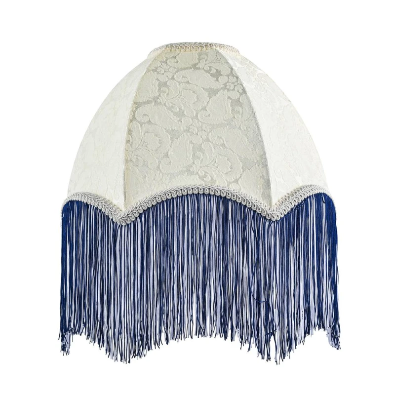 Image of Happy Homewares Cream Floral Victorian Velvet Shade with Coloured & White Tassels in Blue Size: 12" Blue Unisex 12"