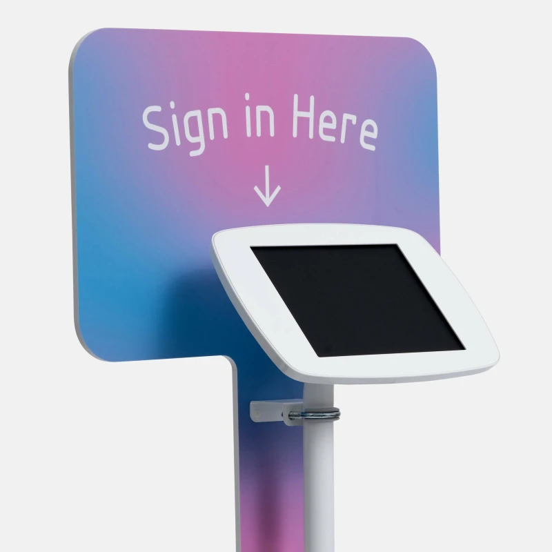 Image of Bouncepad Floorstanding with Branding Board and USB Cable Covered Front Camera and Home Button White Apple iPad Air 6th Gen 11" (2