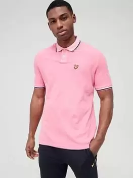 image of Lyle & Scott Pigment Dyed Polo Shirt, Pink, Size L, Men