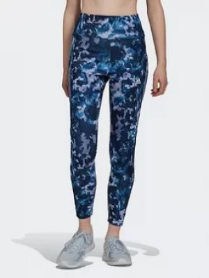 Image of adidas Aeroready Designed To Move Print 7/8 High-rise Tights, Purple, Size 2Xs, Women