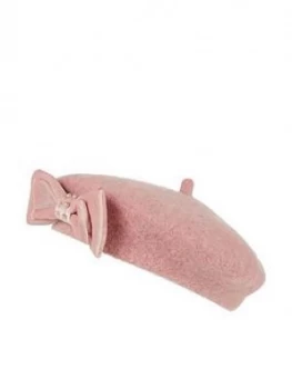 Image of Monsoon Girls Jaime Pearl Velvet Bow Beret Hat - Pink, Size 3-6 Years