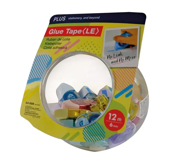 image of Plus by Pentel Plus By Pentel Glue Tape LE Candy Jar 6mm x 12m Assorted Colours (Pack 30) 54688 54688