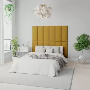 Image of Aspire Easymount Wall Mounted Upholstered Panels Modular Diy Headboard In Plush Velvet Fabric Ochre (pack Of 2)