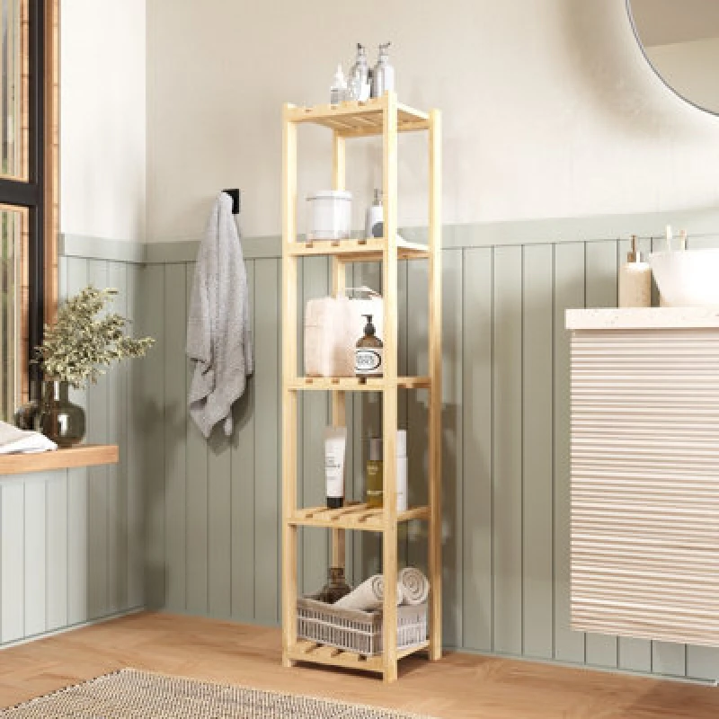 Image of Core Products 5 Tier Square Shelves Storage Unit, Natural Sanded Pine, Clear PSUN5