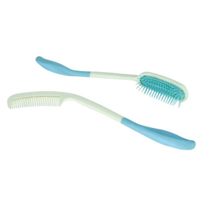 Image of Loops Long-Handled Brush and Comb Set - Ergonomically Designed Rubber Handles Multi
