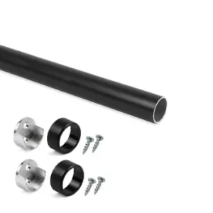 image of Moderix Wardrobe Rail Round Aluminium Black Finish with End Supports - Size 1000