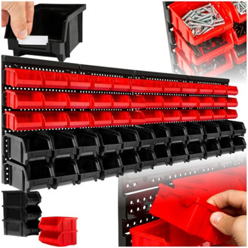 Image of Tectake Shelving Storage Boxes Small Parts Rack 12 Large 18 Medium Compartments - Set Of 2 - Black