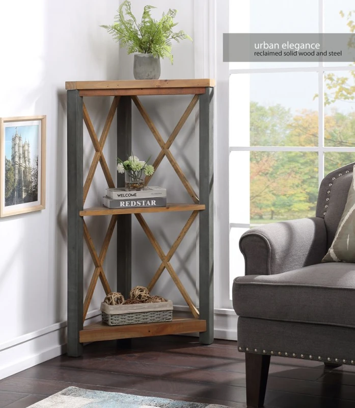 Image of Baumhaus Urban Elegance - Reclaimed Small Corner Bookcase in Light Brown Light Brown Unisex