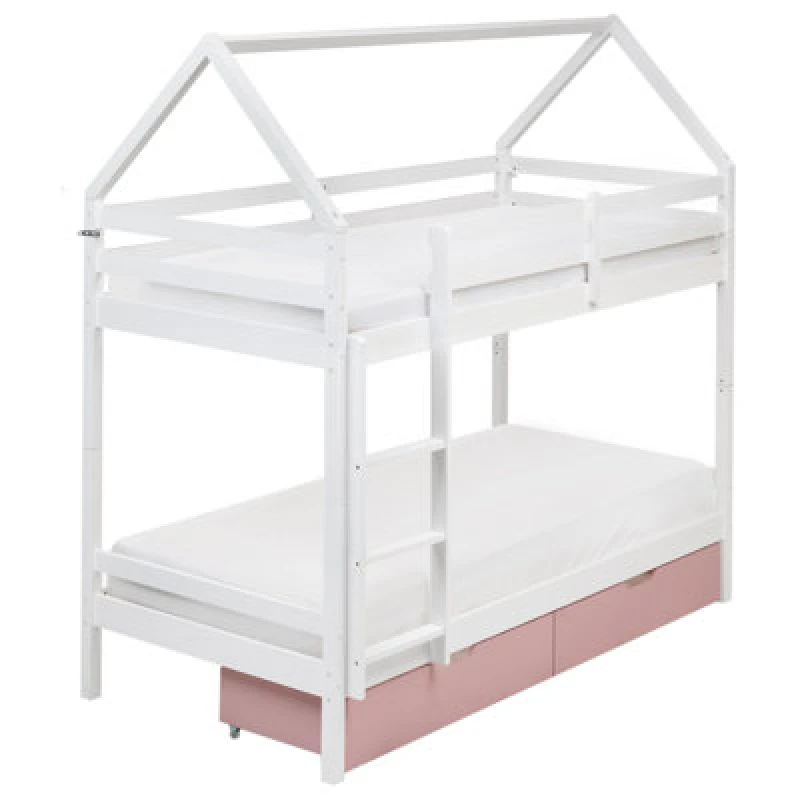 Image of Beliani Bunk Bed With Drawers House Pine Wood Ternas 90 X 200 Cm (Eu Single) Pink