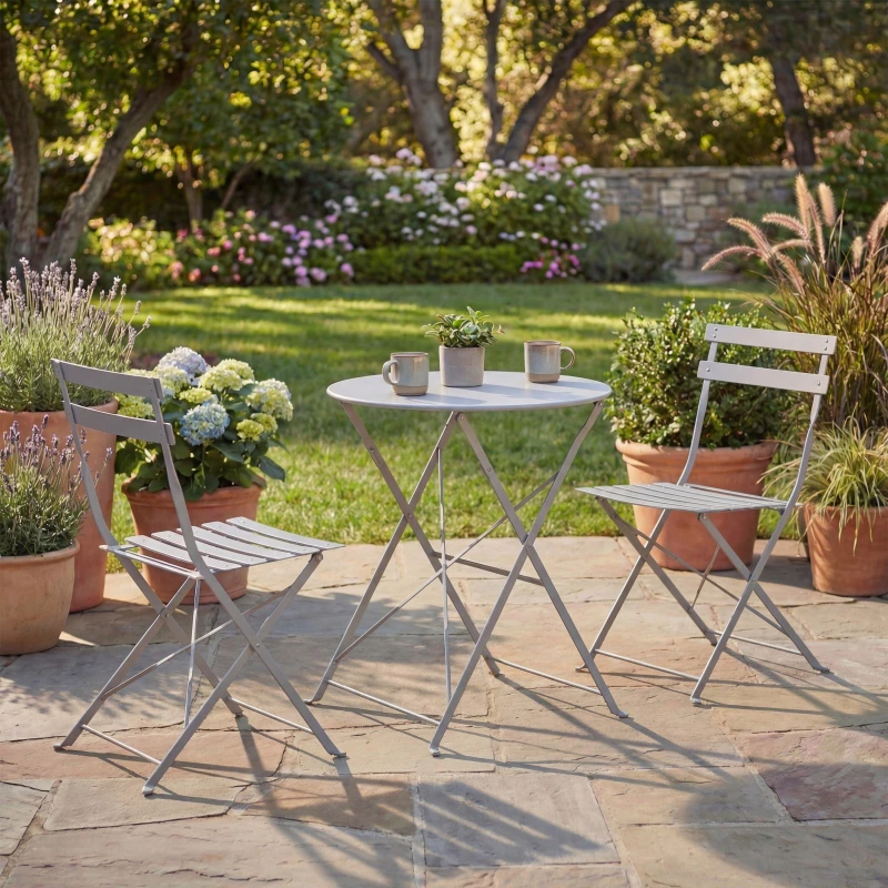 Image of Lassic Garden Vida Porto 2 Seater Metal Bistro Set Light Grey unisex 2 Seater