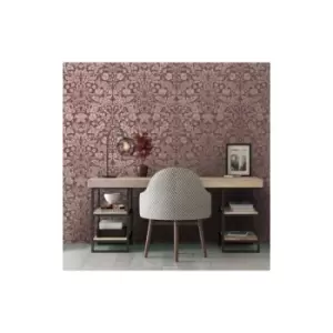 image of Holden Metallic Mirrored Floral Red Wallpaper