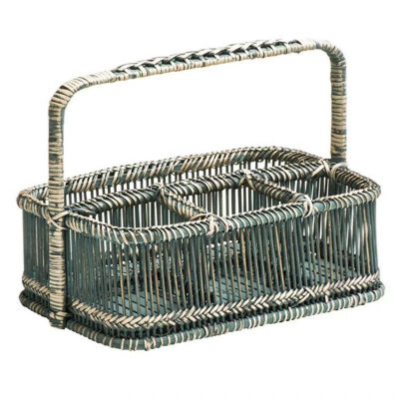 Image of Premier Housewares Rustic Rattan Rustic Grey Washed Rectangular Caddy Basket Grey
