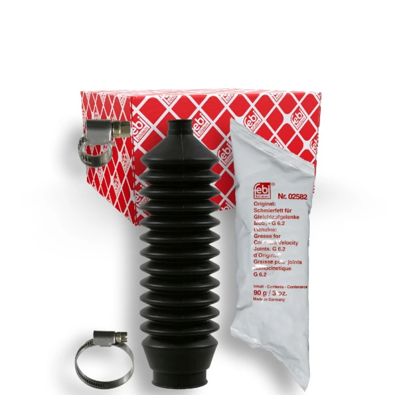 Image of FEBI BILSTEIN 03303 Bellow, steering Rubber, with grease, with clamps, Front Axle Left Rubber Bellow,steering (195)