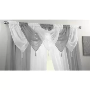 image of Alan Symonds - Plain Voile Curtain Swag Panel Silver Grey Tasseled - Grey