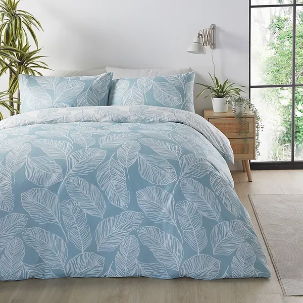 Image of Fusion Matteo Reversible Duvet Cover and Pillowcase Set Duck Egg (Blue)