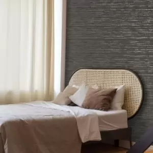 Image of Boutique - Chunky Weave Textured Plain Charcoal Wallpaper - White