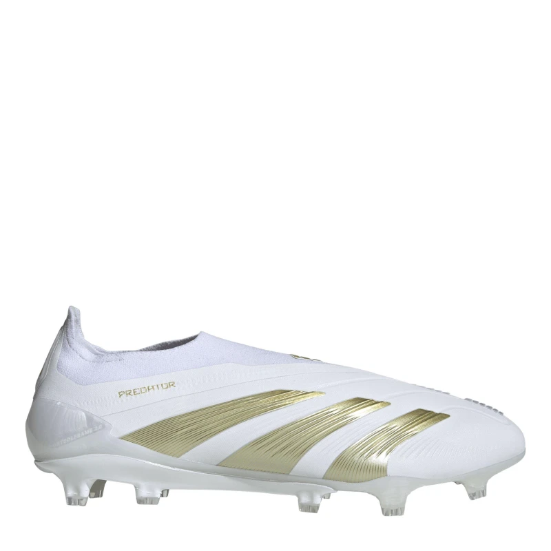 Image of adidas Predator 24 Elite Laceless Firm Ground Football Boots White/Gold/Wht male 6 (39.3)