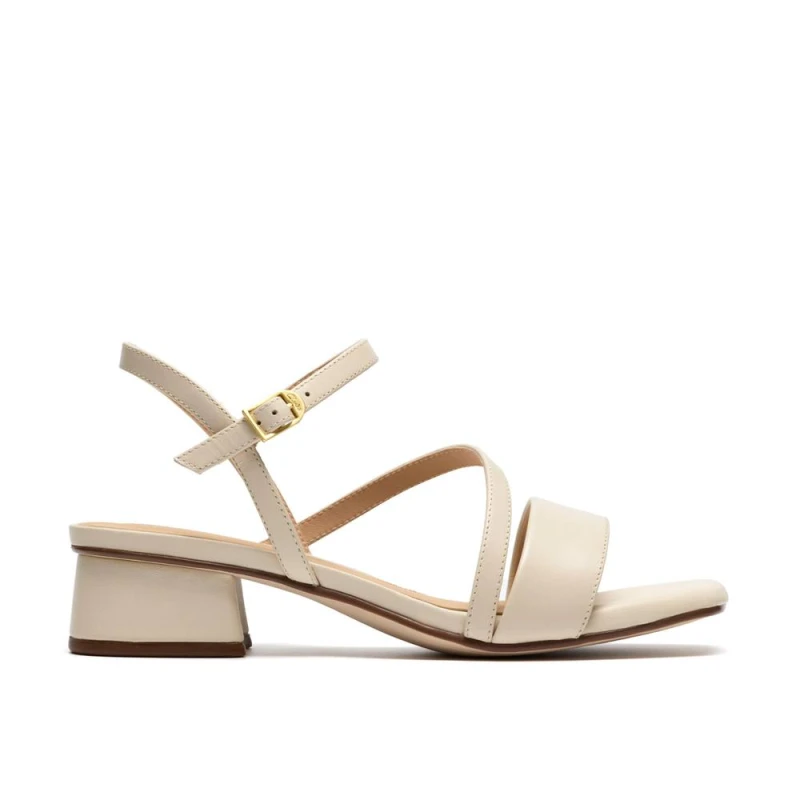 Image of Clarks Womens Serina35 Strap Cream Leather Heeled Sandals Size: 7-Standard Fit Cream Female 7-Standard Fit