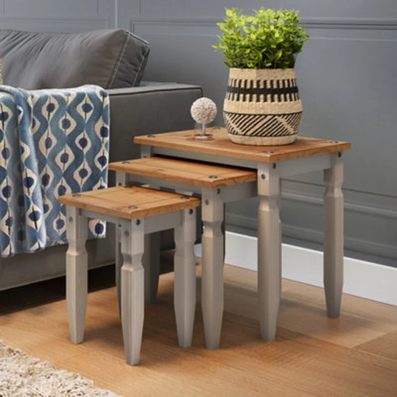 Image of MERCERS FURNITURE Corona Grey Wax Piccolo Nest of Tables 5060335867711