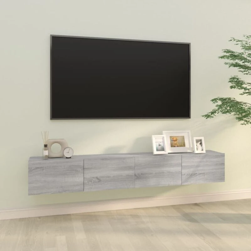 Image of Vidaxl Wall TV Cabinets 2 Pcs Grey Sonoma 100X30X30 Cm Engineered Wood, Grey 820467