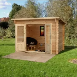 image of Forest Garden Harwood 3X2 Toughened Glass Pent Loglap Solid Wood Cabin With Double Door - Assembly Service Included