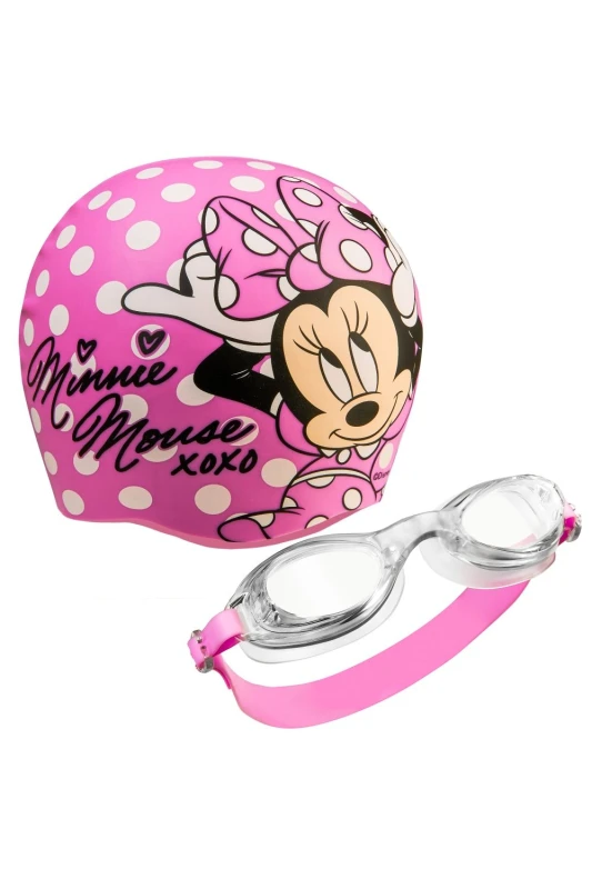 Image of Disney Minnie Swimming Cap and Goggles Pink