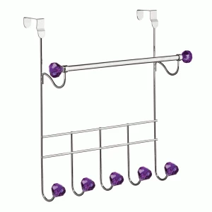 image of Premier Housewares Over-Door 5-Hook Hanger/Hanging Rail - Purple Diamantes