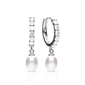 image of Diamonfire Silver Zirconia Hoop Earrings With Pearl Drop