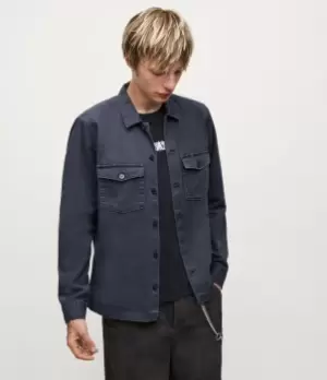 Image of AllSaints Mens Spotter Military Shirt, Nebula Blue, Size: XL
