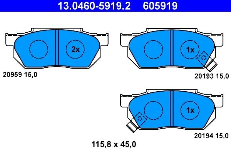 Image of ATE 13.0460-5919.2 Brake pad set with acoustic wear warning Brake Pad Set,disc brake (402)