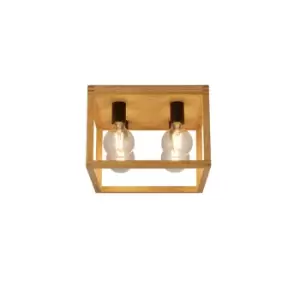 Image of Square Woven Bamboo Wood 4 Light Ceiling Flush