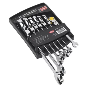 Image of Sealey S01143 Flexible Head Ratchet Combination Spanner Set 7pc Metric
