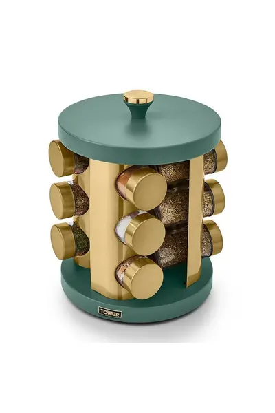 image of Tower Cavaletto 12 Jar Spice Rack - Jade &#47; Champagne Gold