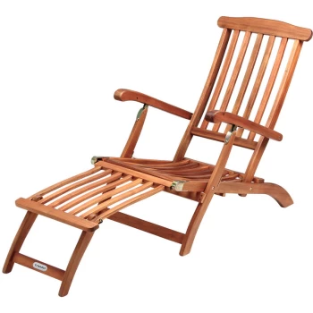 image of Wooden Deck Chair Patio Garden Outdoor Recliner Sun Lounger Hard Wood Reclining Day Bed (1x) - Deuba