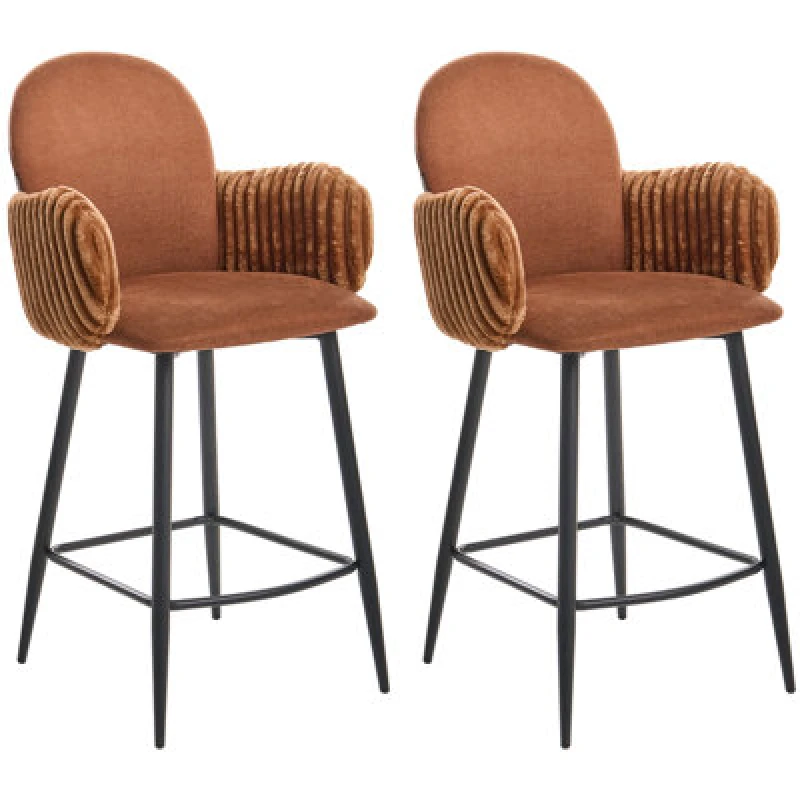 Image of Beliani Set Of 2 Bar Chairs Amity Fabric Brown