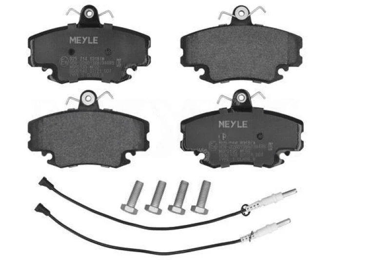 Image of MEYLE 025 214 6318/W Brake pad set Front Axle, incl. wear warning contact, Original Quality, with anti-squeak plate Brake Pad Set,disc brake (402)