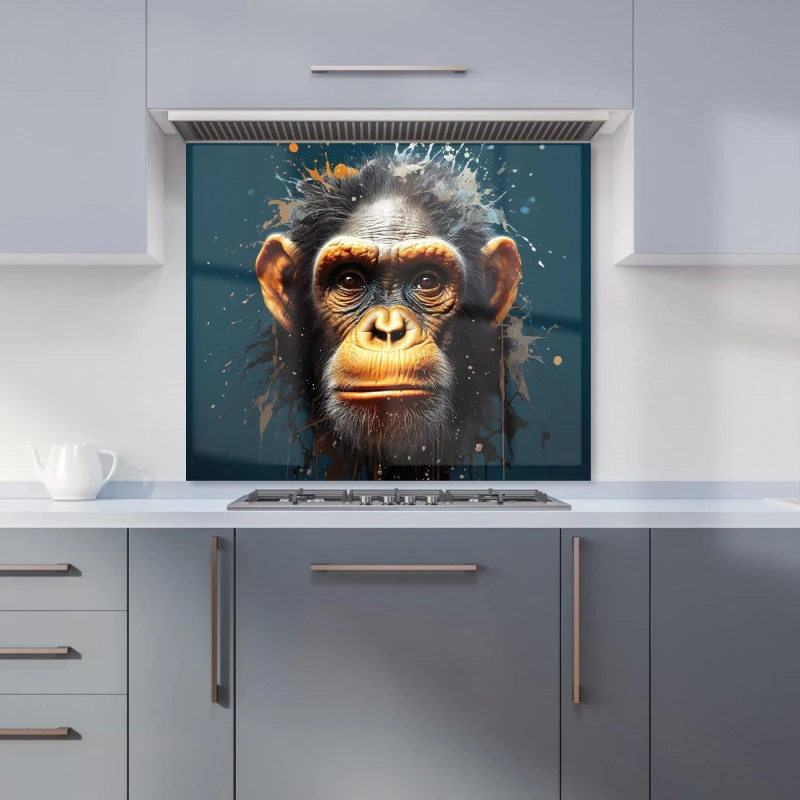 Image of Warren Reed - Designer Splashart Realistic Monkey Face Kitchen Splashback in Brown Size: 600mm x 750mm Brown Unisex 600mm x 750mm