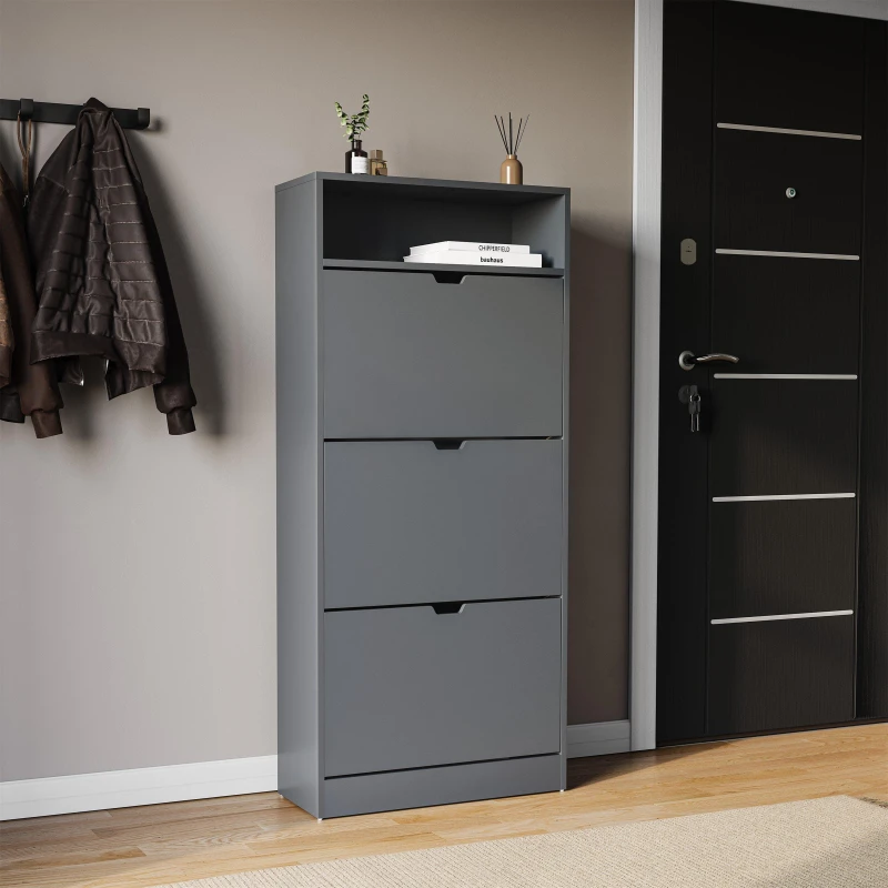 Image of Lassic Vida Designs 3 Drawer Shoe Cabinet With Shelf Grey unisex 3 Drawer