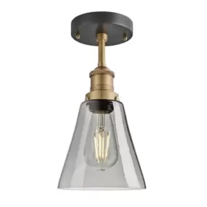Image of Industville Brooklyn 6" Flask Flush Mount / Smoke Grey Tinted Glass and Brass Holder