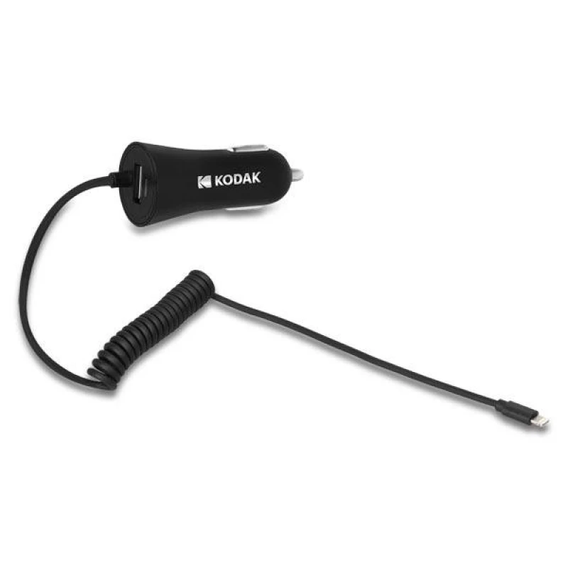 Image of KODAK KODUC112 Car mobile phone charger Lightning, black, with pipe, 1.2m, Number of inlets/outlets: 1 USB Car mobile phone charger (100026)