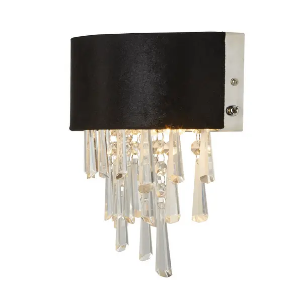 image of Glamour 2 Light Wall Light Black Velvet, Clear Crystal